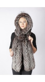 Silver fox fur hood-scarf